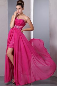 Column Sweetheart Hot Pink Floor-length Chiffon Beading Prom Dress