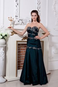 Emerald Green Column Prom Dress Sweetheart with Ruche and Embroidery