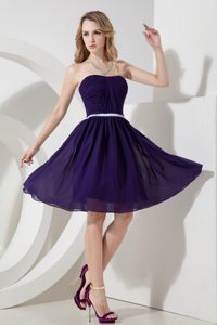 Pretty Purple Strapless Knee-length Ruched Prom Dress Wholesale
