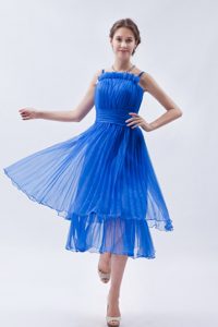 Brand New Blue Pleated Prom Evening Dress with Spaghetti Straps