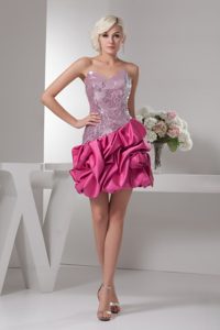 Sweetheart Hand Flower Sequin Taffeta JS Prom Dresses in Hot Pink