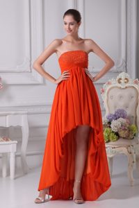 High Low Orange Red Beaded Prom Dresses for Quinceanera