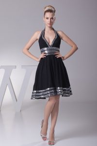 Black Prom Halter Top Black Dama Prom Dresses with Paillette