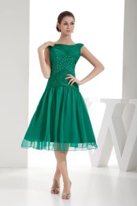 Bateau Mini-length Beaded Ruched Green Prom Dress Under 150