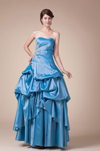 Charming A-line Strapless Appliqued Pick Ups Teal Prom Dress