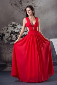 Sexy Column Floor-length Ruching Straps Chiffon Prom Dress in Red