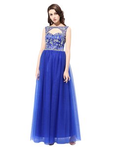 Beauteous Tulle Bateau Sleeveless Zipper Beading Dress for Prom in Blue