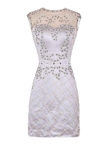 Glamorous Scoop Mini Length White Dress for Prom Satin Sleeveless Beading