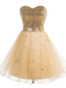 Fantastic Champagne Sleeveless Mini Length Sequins Lace Up Dress for Prom