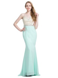 High End Sleeveless Brush Train Criss Cross With Train Beading Prom Gown