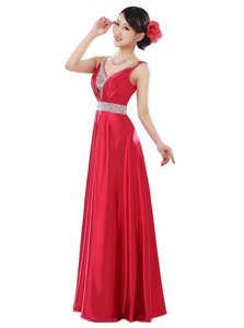 Exceptional Beading Prom Party Dress Coral Red Zipper Sleeveless Floor Length