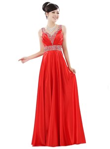 Amazing Beading Prom Evening Gown Red Zipper Sleeveless Floor Length