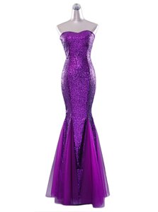 Sexy Eggplant Purple Mermaid Sequins Prom Party Dress Zipper Sequined Sleeveless Floor Length