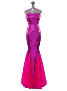 Mermaid Sequins Strapless Sleeveless Zipper Prom Dress Fuchsia Sequined