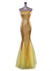 Best Selling Mermaid Gold Strapless Neckline Sequins Sleeveless Zipper