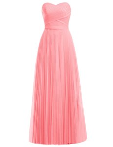 Great Sleeveless Floor Length Ruffles Zipper Evening Dress with Watermelon Red and Rose Pink