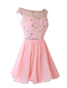 Low Price Pink Sleeveless Knee Length Sashes|ribbons Zipper Prom Dresses