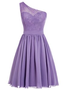 One Shoulder Ankle Length Lavender Homecoming Dress Chiffon Sleeveless Appliques