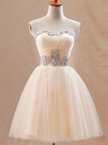 Tulle Sweetheart Sleeveless Zipper Beading Prom Gown in Champagne