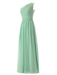 One Shoulder Sleeveless Chiffon Floor Length Zipper Prom Party Dress in Apple Green for with Ruffles