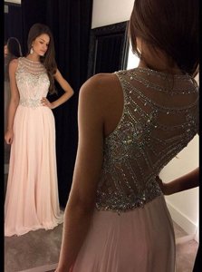 Scoop Pink Side Zipper Prom Party Dress Beading Sleeveless Asymmetrical