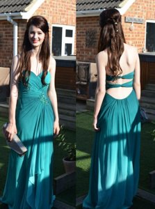 Inexpensive Navy Blue Dress for Prom High-neck Sleeveless Sweep Train Backless