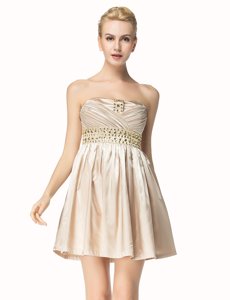 Comfortable Champagne Side Zipper Prom Dresses Beading and Pleated Sleeveless Mini Length