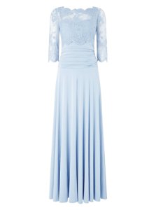 New Style Light Blue 3|4 Length Sleeve Silk Like Satin Zipper Prom Evening Gown for Prom and Wedding Party