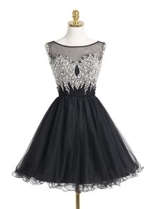 Stunning Scoop Sleeveless Organza Mini Length Zipper Prom Dress in Black for with Beading and Sequins