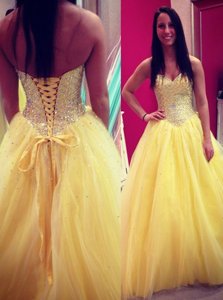 Luxurious Sleeveless Floor Length Sequins Lace Up Prom Gown with Yellow