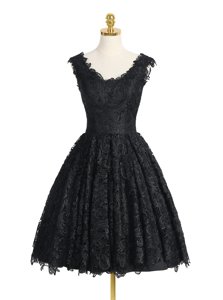 Best Black Sleeveless Lace Knee Length Prom Gown
