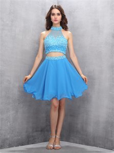 Baby Blue Sleeveless Chiffon Zipper for Prom and Party