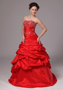Red A-line Taffeta Beading and Pick-ups Prom Dress with Pick-ups