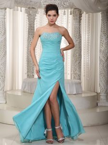 Sweetheart Floor-length Empire Chiffon Beading Prom Dress in Light Blue