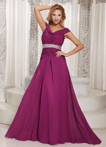 Off The Shoulder Fuchsia Ruche and Beading Dresses For Prom Princess