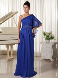 Half-length Sleeve One Shoulder Beaded JS Prom Dresses in Royal Blue