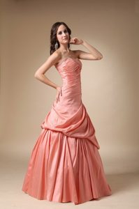 Beading and Pick-ups A-line Strapless Taffeta Prom Dress in Orange