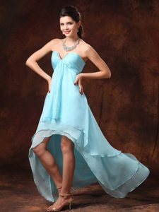 Aqua Blue Beading for High-low Empire 2014 Prom Dresses