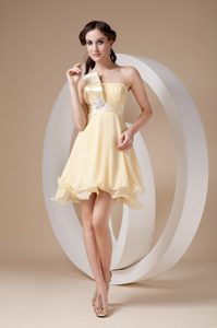 Sweet Light Yellow A-line Mini-length Beaded Prom Dress