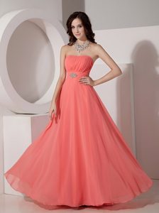 Elegant Watermelon Red Chiffon Prom Dress with Beading
