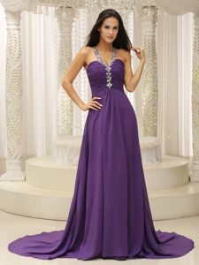 Backout Style V-neck Beading and Pleats Decorate For Prom Dress