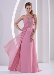Rose Pink One Shoulder Prom / Evening Dress Beading Decorate