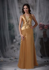 Gorgeous Beading Gold Prom Gown Halter Top Neckline