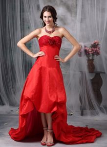 Customize Red Flowers Decorate Prom Dress High-low Design