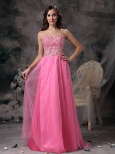 Elegant Rose Pink Beading For Empire Sweetheart Prom Dress