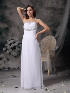 White Empire Sweetheart Chiffon Prom Dress Beading Accent