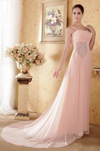 Baby Pink Straps Prom Graduation Dress with Beading and Pleats