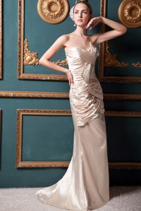 Sweetheart Ruched Beading Champagne Brush Train Prom Dress