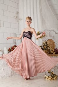 Sweetheart Black Lace Pleated Prom Dress in Flash Peach