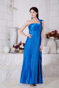 Royal Blue Junior Prom Dress for One Shoulder Pleated Tea-length